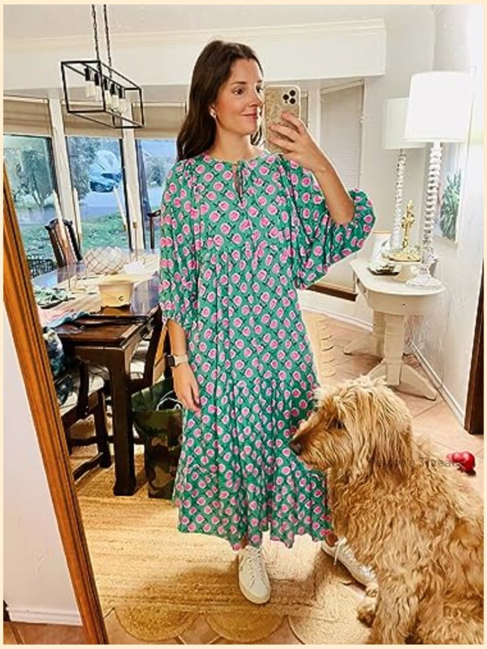 Loose Fit V-Neck Half Sleeve Bohemian Geometric Maxi Dress - Picture 5 of 7
